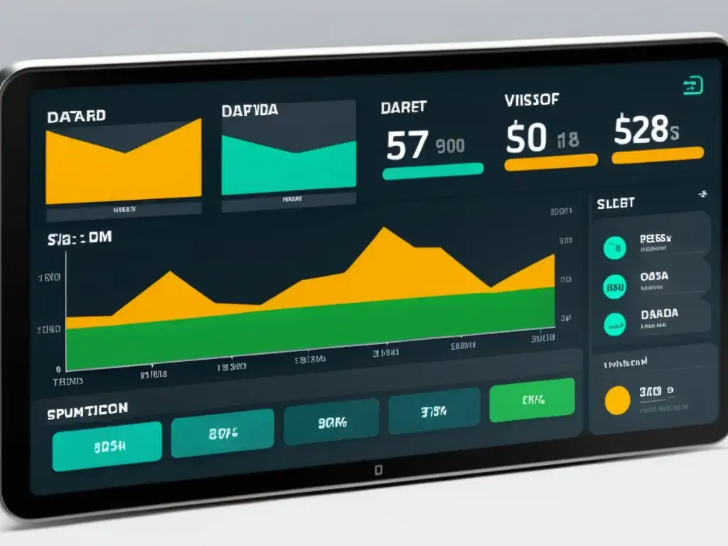 Tablero futurista de visualización de datos con estrategias de precios dinámicas en la era digital, destacando el big data y la estética moderna