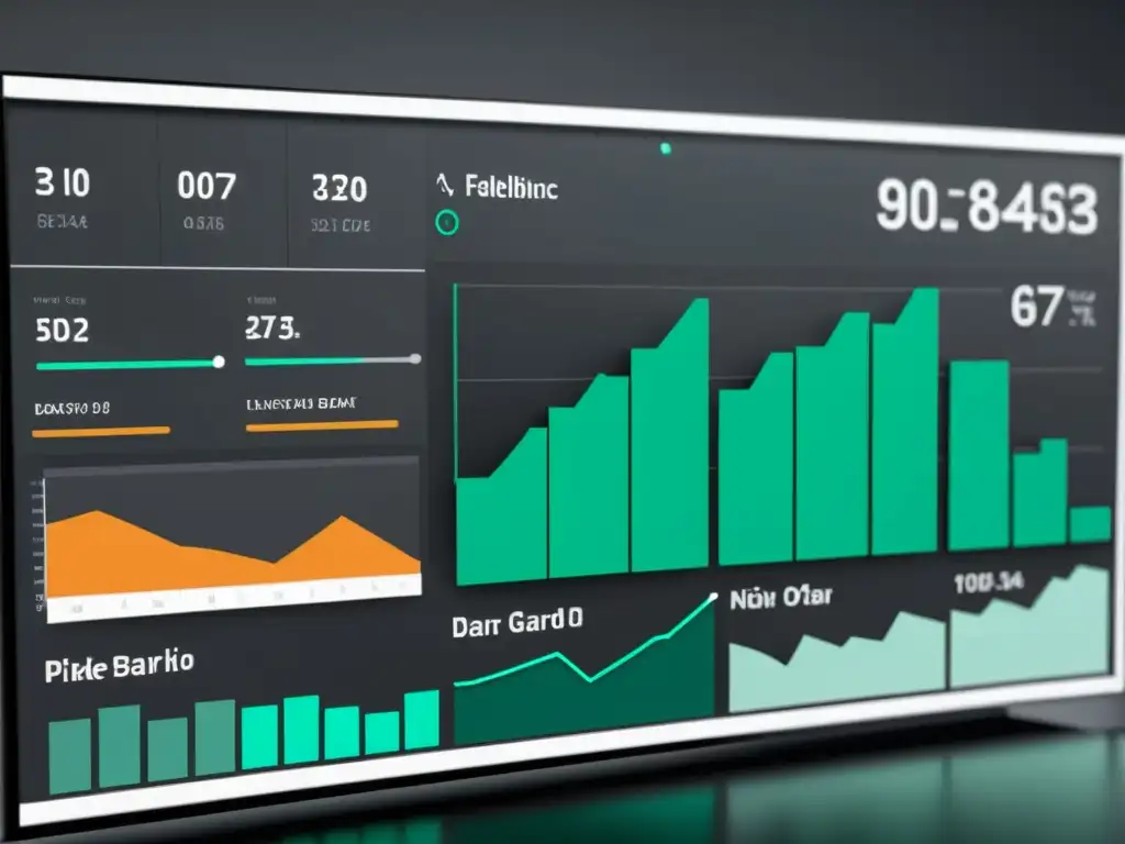 Tablero de visualización moderno en 8k con gráficos de líneas, pastel y barras