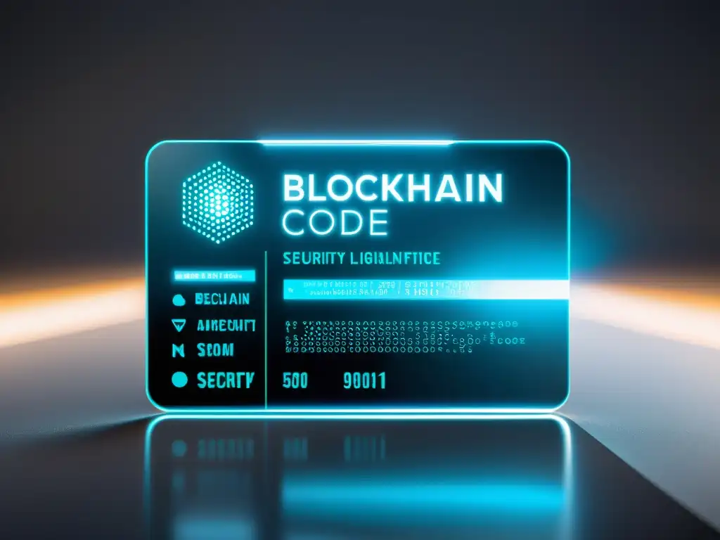 Una tarjeta de identificación futurista y transparente con código blockchain