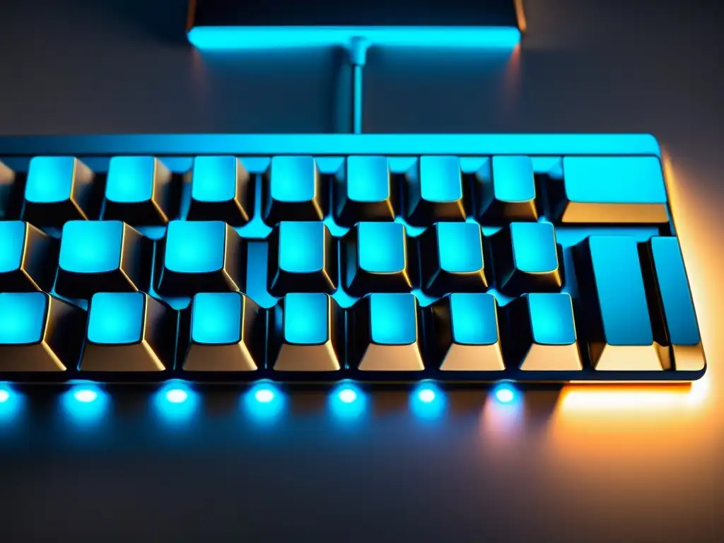 Teclado moderno con iluminación de alta tecnología reflejando la pantalla, creando una estética futurista