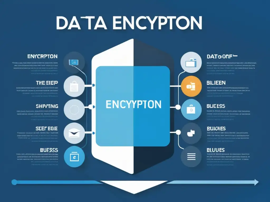 Infografía tecnológica para educar sobre encriptación de datos con formas geométricas y colores modernos