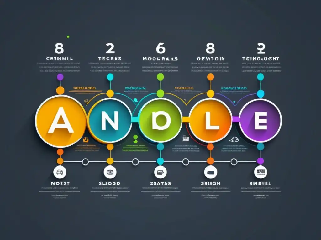 Infografía tecnológica para educar: Evolución de la tecnología en nodos interconectados con elegancia y precisión en 8K