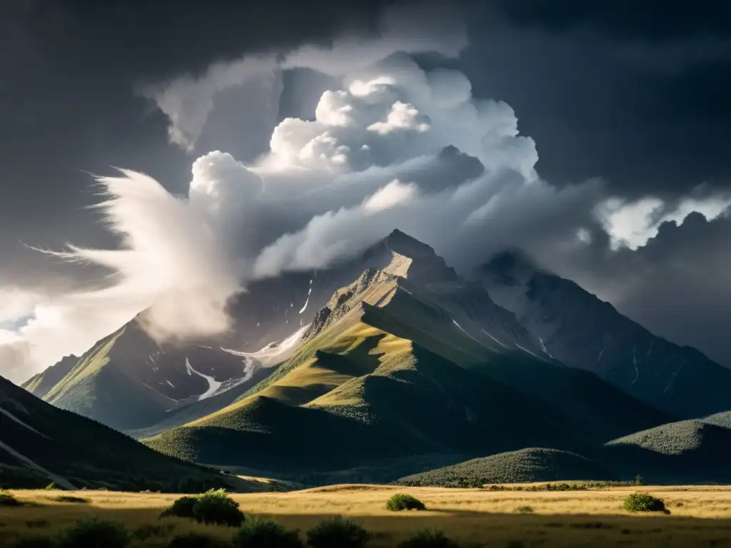 Tormenta sobre montañas: una vista impresionante Tormenta sobre montañas rocosas