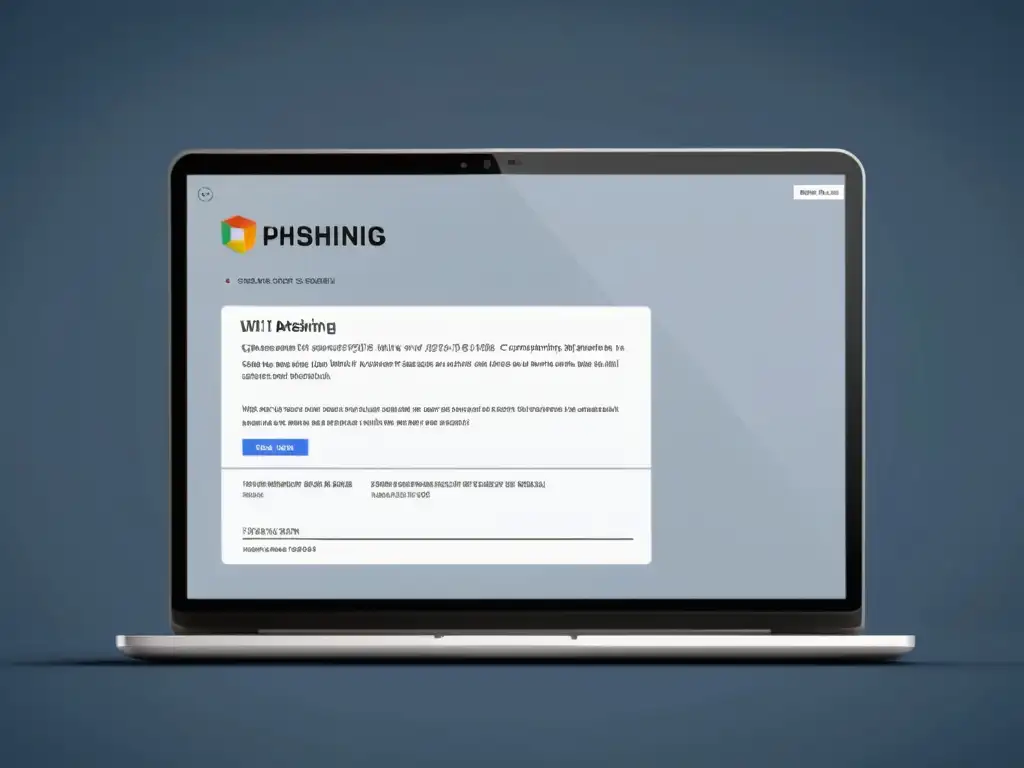 Evita trampas online phishing y malware: Detalle ultra realista de pantalla de computadora con simulación de email de phishing sofisticado