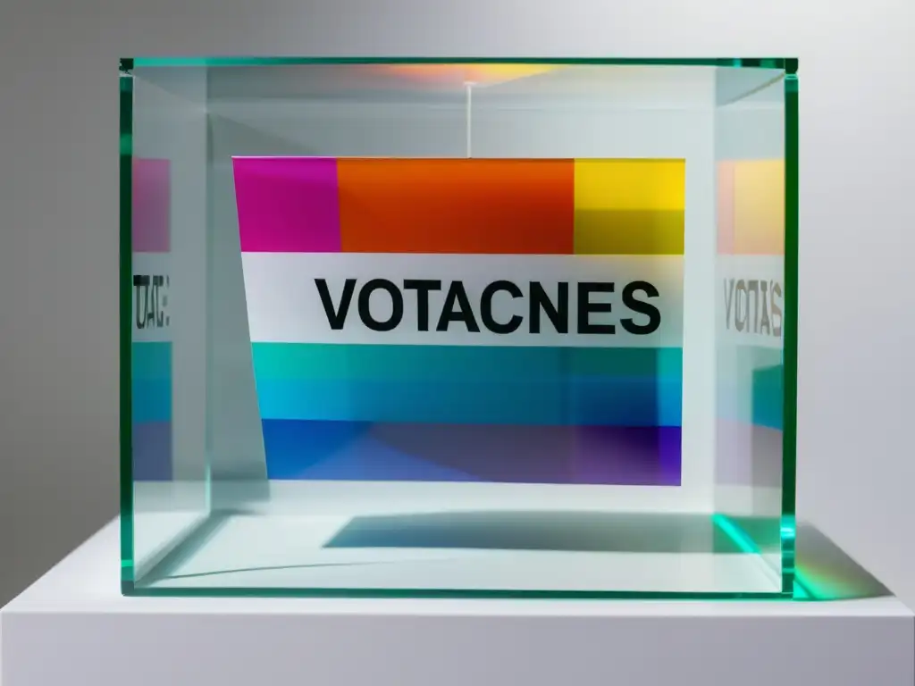 Una urna transparente con la palabra 'VOTACIONES' en letras blancas