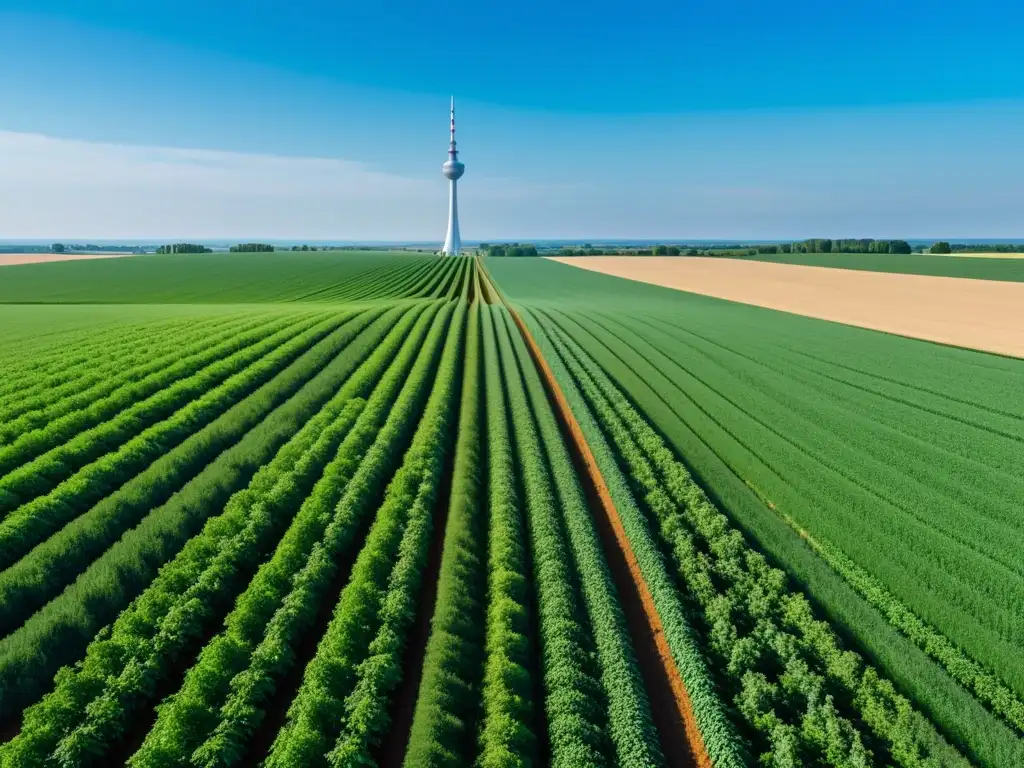 Vasto campo de cultivos verdes bajo cielo azul