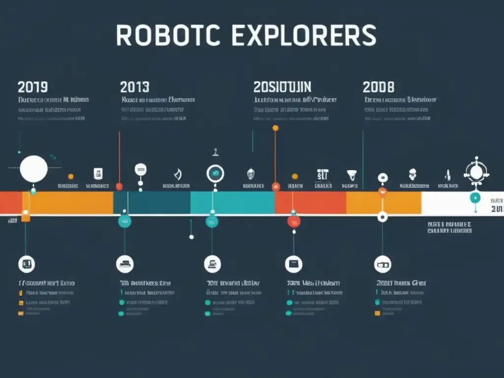 Un viaje visual a través de la evolución de los exploradores robóticos y las tecnologías emergentes en un fondo azul futurista