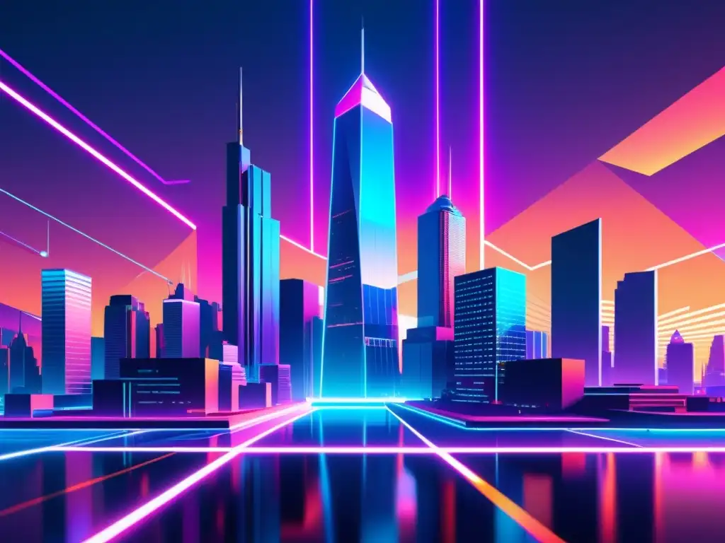 Vibrante ciudad futurista en arte digital NFTs tecnología explicada