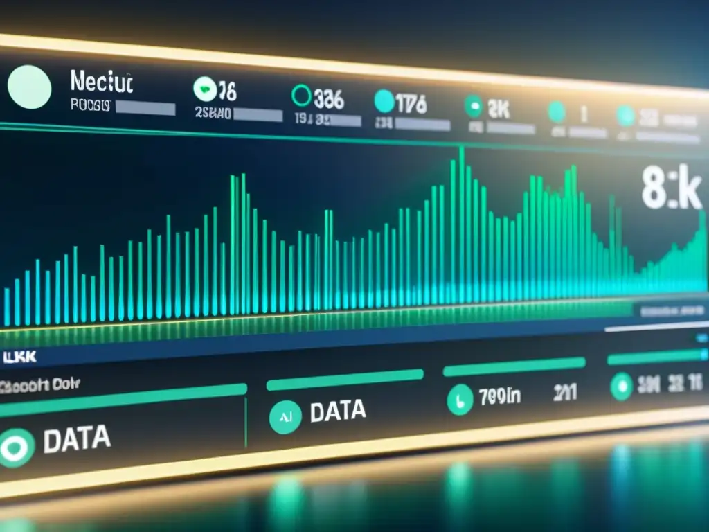 Vibrante visualización de datos en Big Data mostrada en una pantalla transparente, con colores sofisticados y alta precisión tecnológica