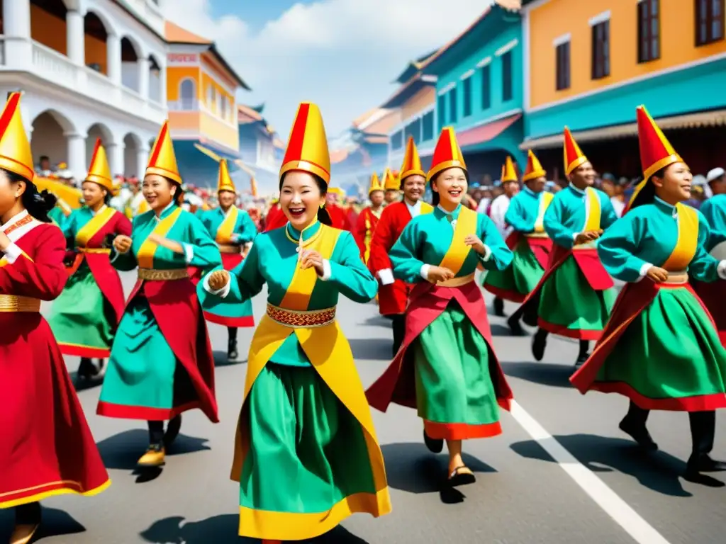 Vibrante desfile cultural con música, baile y trajes tradicionales