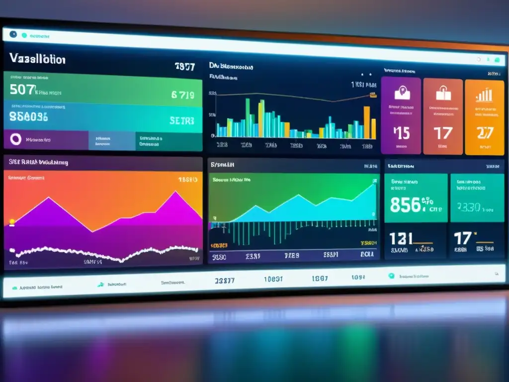 Vibrante panel de visualización de datos de Big Data en políticas de salud, con gráficos detallados y colores dinámicos