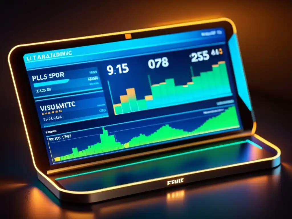 Vibrantes gráficos y números de Big Data en apuestas deportivas, en un futurista panel de visualización de datos