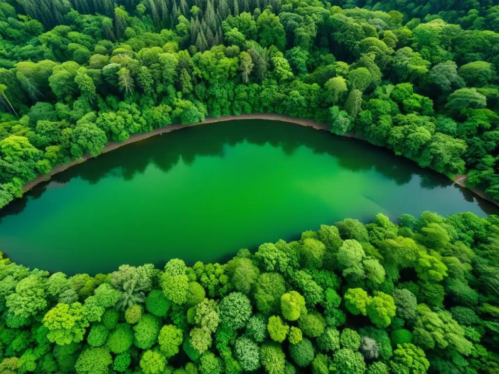 Vista aérea de un exuberante bosque verde, con ríos serpenteantes