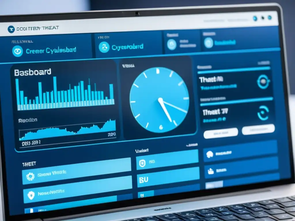 Vista detallada de cuadro de mando de ciberseguridad con métricas de detección de amenazas en tiempo real