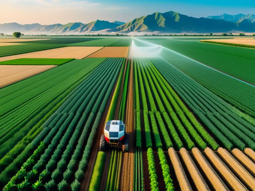 Vista futurista de campo agrícola moderno con tecnología 5G