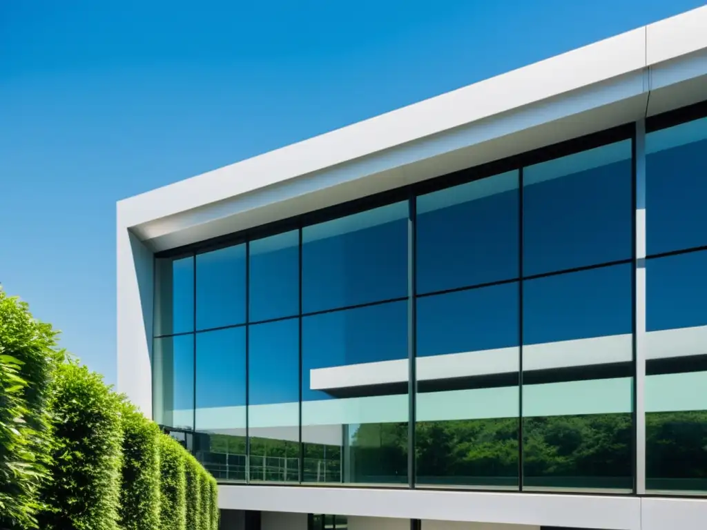 Vista impresionante de planta industrial moderna rodeada de vegetación, reflejando el cielo azul