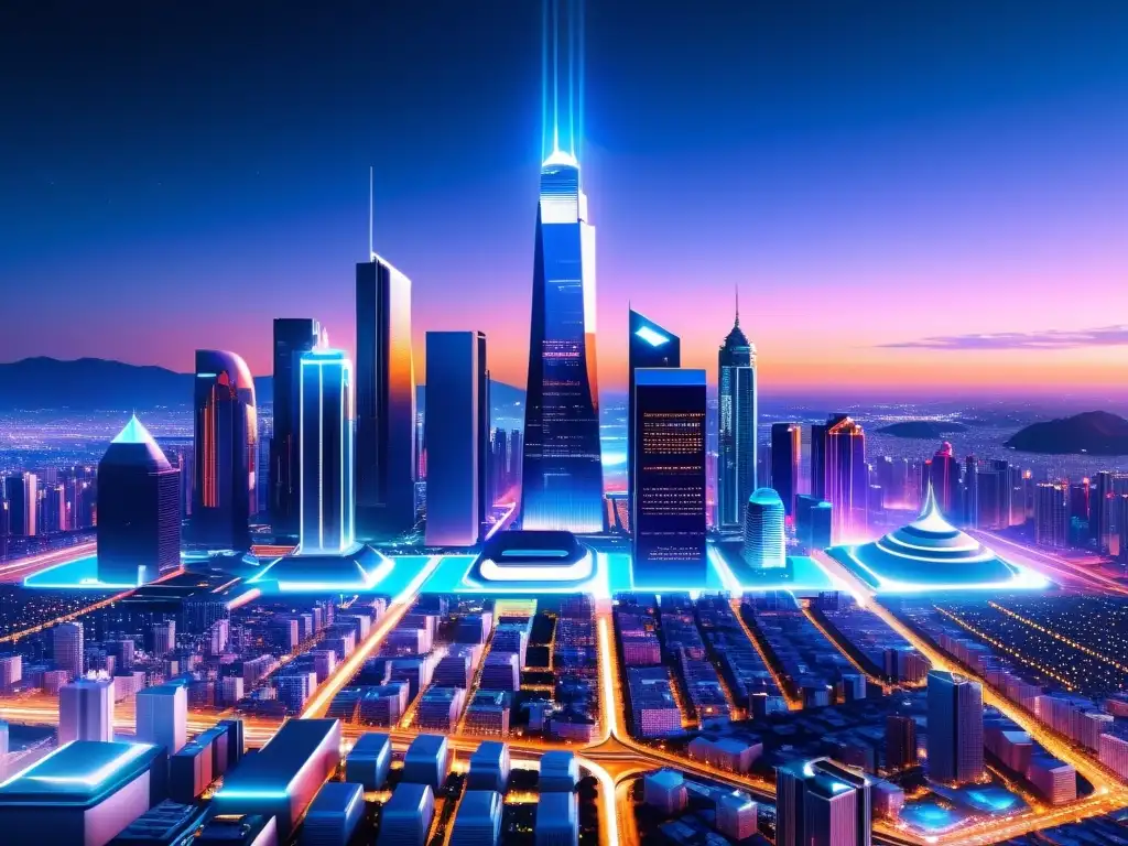 Vista nocturna futurista de una ciudad 8k con rascacielos minimalistas y tecnología avanzada