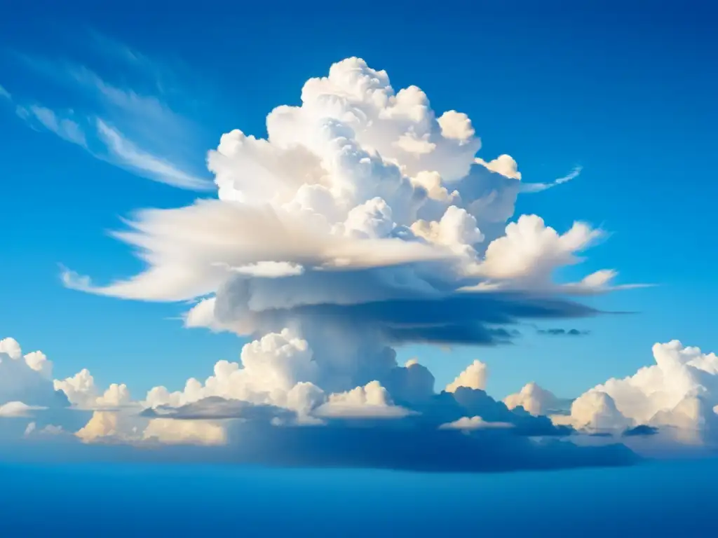 Nube blanca en cielo azul: Serenidad en la era digital Vista panorámica de una nube blanca en el cielo azul brillante con el sol de fondo