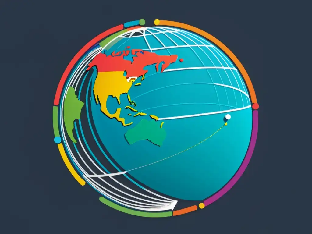 Representación visual impactante de un globo terráqueo formado por datos interconectados, rodeado de gráficos y datos flotantes