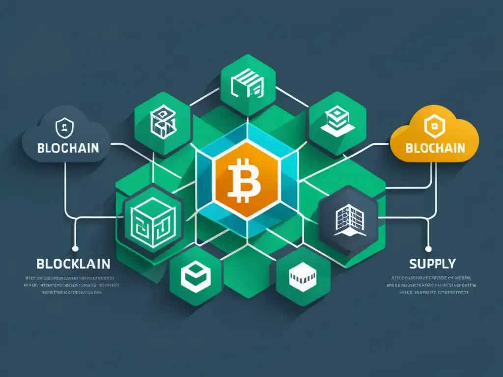 Representación visual de la integración de Blockchain e IA en cadenas de suministro, optimizando procesos de forma eficiente y transparente