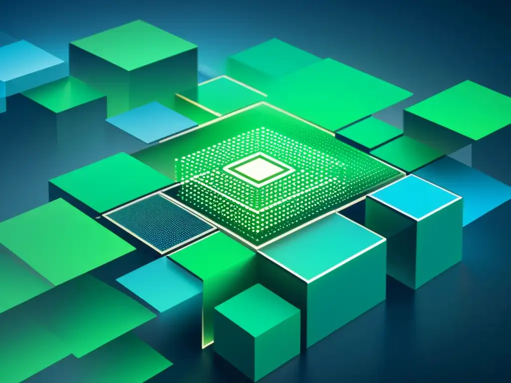 Representación visual de una red blockchain detallada, mostrando la automatización segura de documentos legales