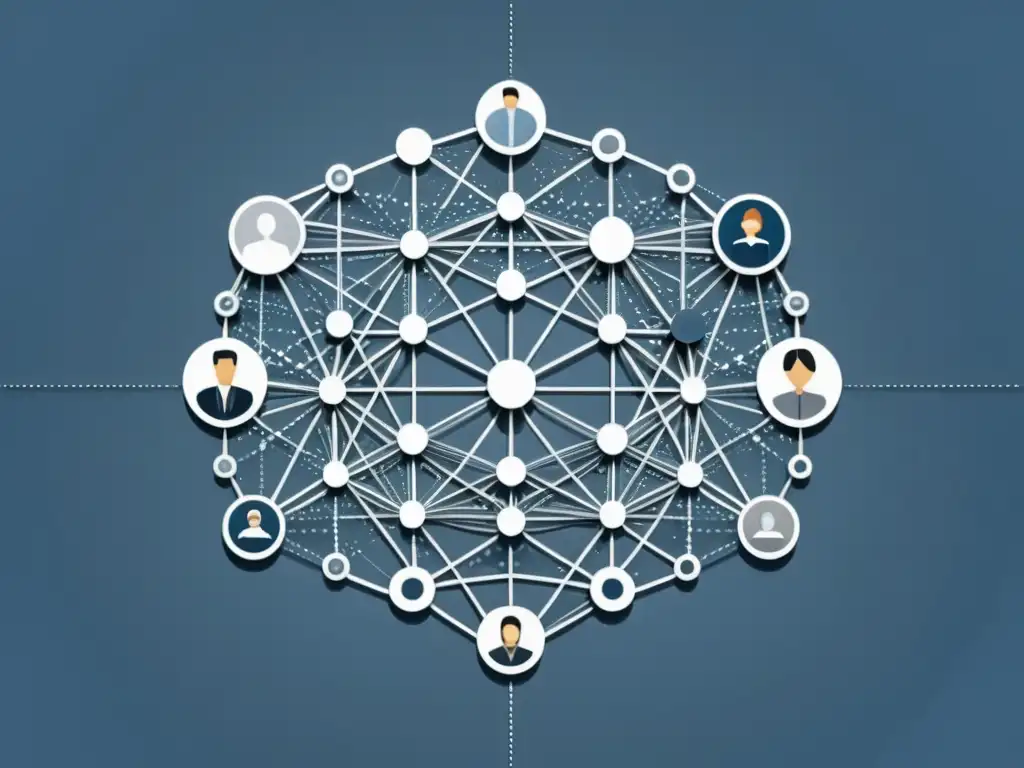 Representación visual de redes sociales con líneas y nodos interconectados en tonos azules y grises