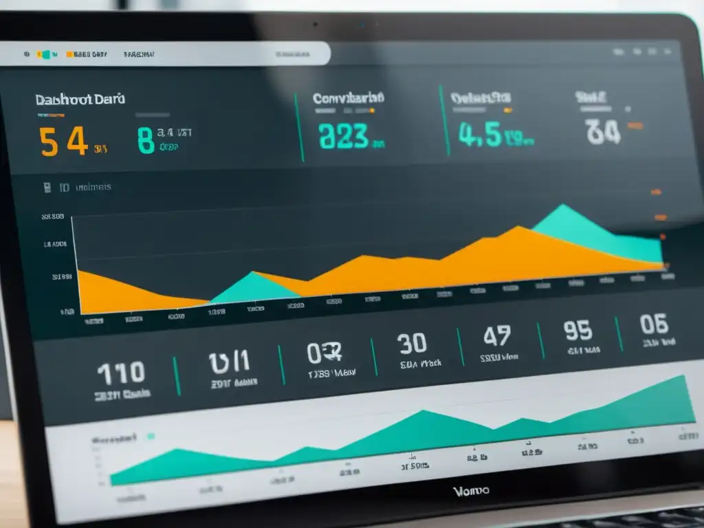 Una visualización de datos para decisiones: un elegante y moderno panel con gráficos, métricas y colores sutiles