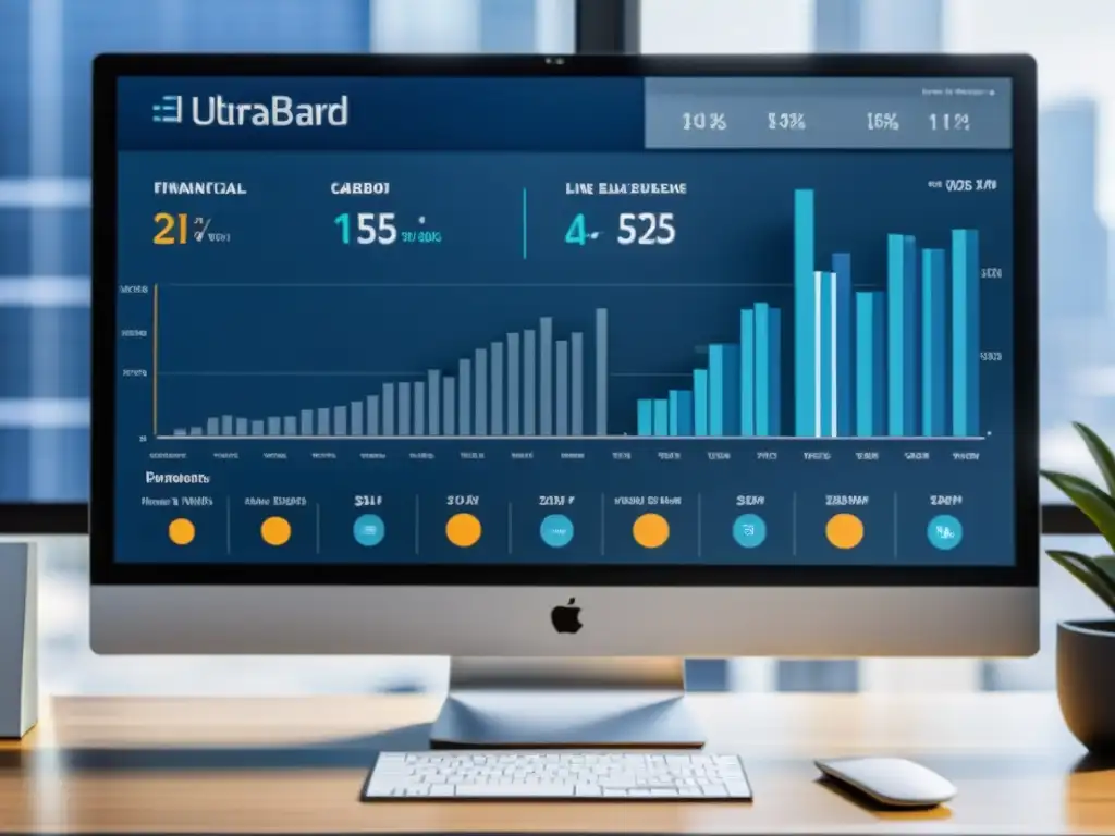 Visualizaciones claras datos financieros: Moderno monitor muestra detallado tablero financiero en 8k