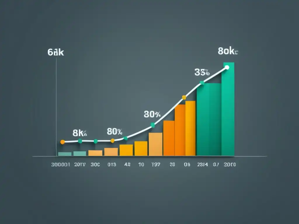 Visualizaciones claras de datos financieros en gráfico de líneas minimalista de alta resolución, con ejes etiquetados y estética profesional